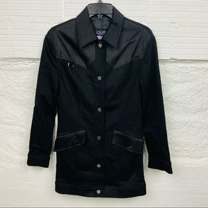 LAUREL JEANS black structured satin blazer button jacket size 36